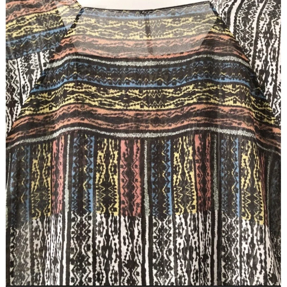 Free People Blouse Women's XS Multicolor Abstract‎ Sheer Square Neck